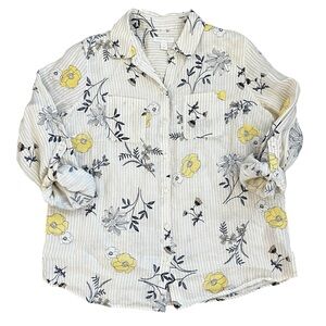 Charter Club, Rolled Sleeve, Floral Button Up Top, Size Small
